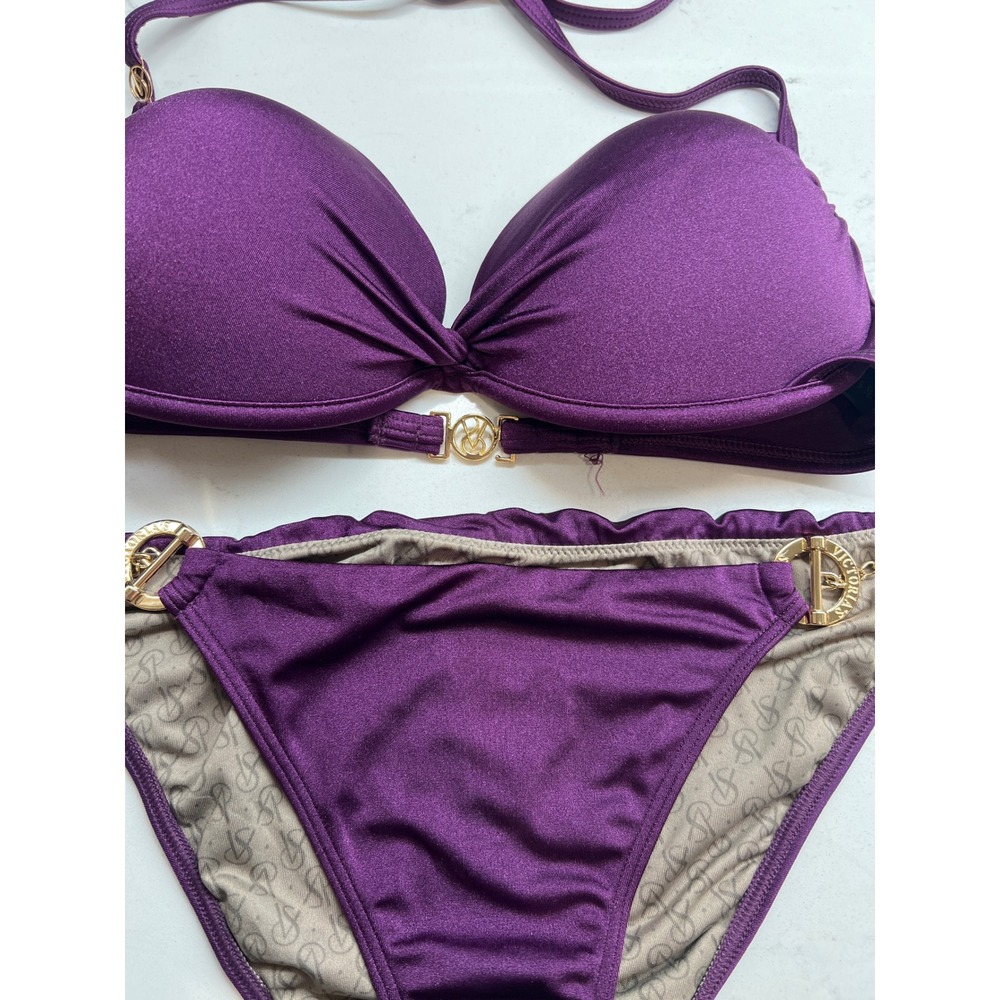 Victorias Secret Plum Purple Bikini Set Gold Chain Hardware 32D Small